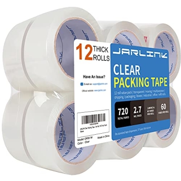 JARLINK Clear Packing Tape (12 Rolls) - Heavy Duty for Shipping, Moving & Sealing