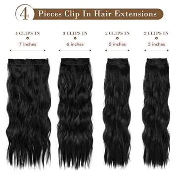 REECHO Hair Extensions, 4PCS Clip in Hair Extensions HE001 Natural Soft Synthetic Hairpieces for Wom...