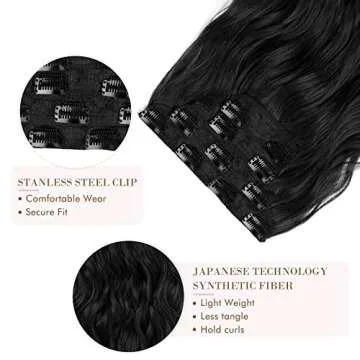 REECHO Hair Extensions, 4PCS Clip in Hair Extensions HE001 Natural Soft Synthetic Hairpieces for Women, Black