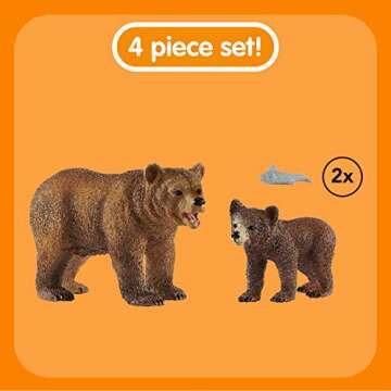 Schleich Grizzly Bear Playset - Realistic 4 PC Set for Kids
