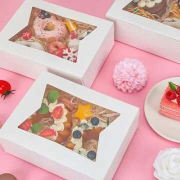 Moretoes 36pcs Cookie Boxes, 8x6x2.5 Cookie Boxes with Window, Strawberry Boxes Bakery Boxes Easter Treat Boxes for Chocolate Covered Strawberries, Pastries, Desserts