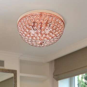 Elegant Designs FM1000-RGD Elipse Crystal 13 Inch Modern Metal 2 Light Bowl Shaped Ceiling Flush Mou...