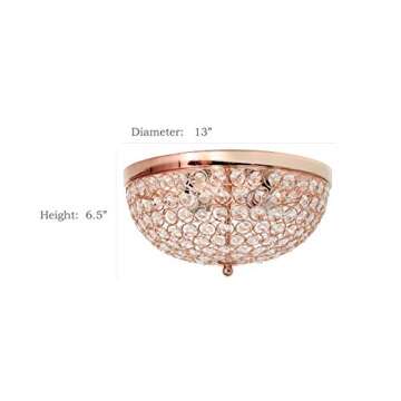Elegant Designs FM1000-RGD Elipse Crystal 13 Inch Modern Metal 2 Light Bowl Shaped Ceiling Flush Mount Fixture, Rose Gold