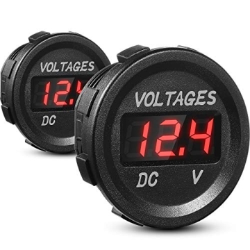 BBTO 2 Pieces DC 12V Car Voltage Gauge LED Display Waterproof Voltmeter Digital Round Panel Voltmete...