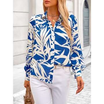 PRETTYGARDEN Women's Floral Blouses Dressy Casual V Neck Button Down Shirts Lantern Long Sleeve Boho...