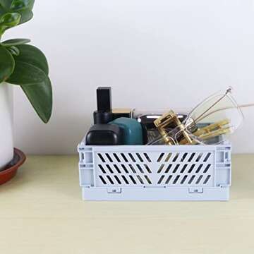 Tixill 2-Pack Mini Foldable Plastic Baskets for Organizing and Storage, Collapsible Storage Crate for Home Kitchen Bedroom Bathroom Office (5.9x3.8x2.2, Blue)