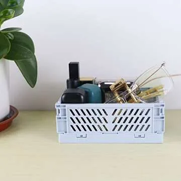 Tixill 2-Pack Mini Foldable Plastic Baskets for Organizing and Storage, Collapsible Storage Crate for Home Kitchen Bedroom Bathroom Office (5.9x3.8x2.2, Blue)