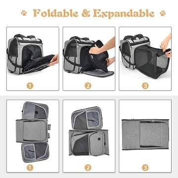 Cat Backpack Carrier, WHDPETS 2 Sides Expandable Pet Backpack for Cats Dogs fit Up to 20 lbs, Breathable Cat Carrier with Inner Safety Leash, Grey