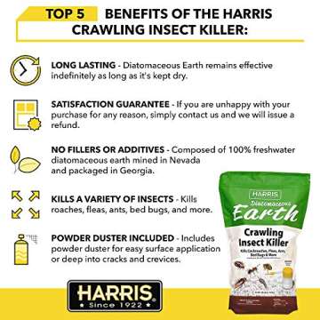 Harris Diatomaceous Earth Crawling Insect Killer, 4lb with Powder Duster Included Inside The Bag