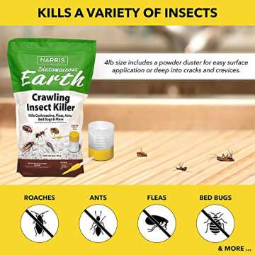 Harris Diatomaceous Earth Crawling Insect Killer, 4lb with Powder Duster Included Inside The Bag