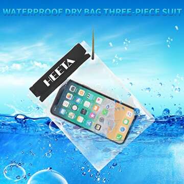 HEETA 3-Pack Clear Waterproof Dry Bag, Water Tight Cases Pouch Dry Bags for Camera Mobile Phone Maps, Kayaking Boating Document Holder (Black)