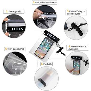 HEETA 3-Pack Clear Waterproof Dry Bag, Water Tight Cases Pouch Dry Bags for Camera Mobile Phone Maps, Kayaking Boating Document Holder (Black)