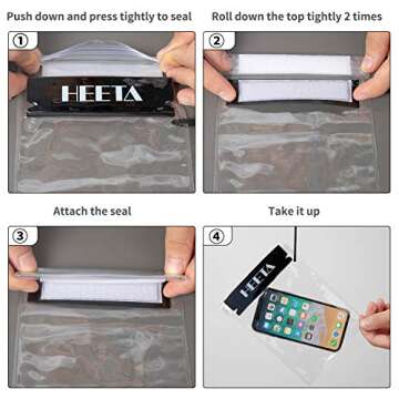 HEETA 3-Pack Clear Waterproof Dry Bag, Water Tight Cases Pouch Dry Bags for Camera Mobile Phone Maps, Kayaking Boating Document Holder (Black)