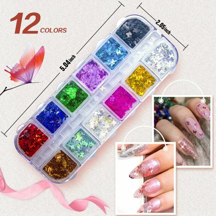 Butterfly Nail Glitter 24 Colors Set for Art