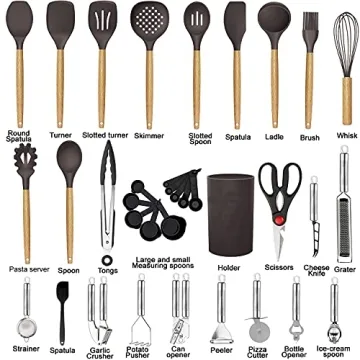 35-Piece Kitchen Utensils Set with Silicone and Wood Handles