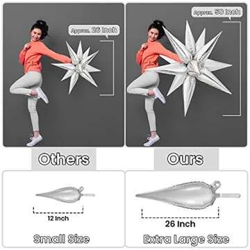 KatchOn, Silver Star Balloons Metallic - 26 Inch, Pack of 50 | Silver Star Foil Balloons, Silver Spike Balloons for Graduation Decorations Class of 2025 | Star Silver Balloons | Prom Decorations 2025