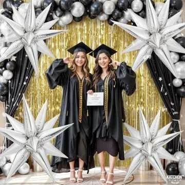 KatchOn, Silver Star Balloons Metallic - 26 Inch, Pack of 50 | Silver Star Foil Balloons, Silver Spike Balloons for Graduation Decorations Class of 2025 | Star Silver Balloons | Prom Decorations 2025