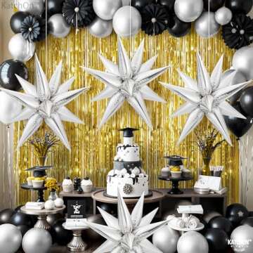 KatchOn, Silver Star Balloons Metallic - 26 Inch, Pack of 50 | Silver Star Foil Balloons, Silver Spike Balloons for Graduation Decorations Class of 2025 | Star Silver Balloons | Prom Decorations 2025