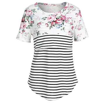 Fashion Women Short Sleeve Double Layer Maternity Nursing Tops Shirts for Breastfeeding (L, Floral-W...