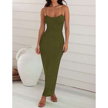 ZESICA Women's Spaghetti Strap Bodycon Maxi Dress 2024 Summer Sleeveless Backless Cocktail Wedding P...
