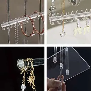 lengnoyp Premium Jewelry Stand, Earring Holder, Necklace Holder Stand, Clear 3-Tier Acrylic Large Storage Jewelry Organizer Stand & Bracelet/Bangles Stand, 48 Earring Holes Display Stands