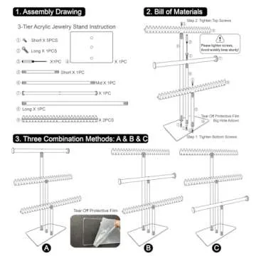 lengnoyp Premium Jewelry Stand, Earring Holder, Necklace Holder Stand, Clear 3-Tier Acrylic Large Storage Jewelry Organizer Stand & Bracelet/Bangles Stand, 48 Earring Holes Display Stands