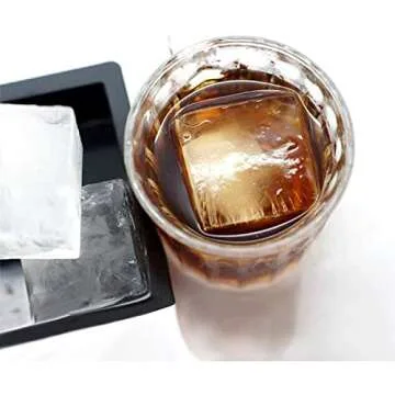 witice Large Ice Cube Trays Silicone (2.5-Inches) - Whiskey Ice Cube Mold, With Easy Release Ice Cubes for Whiskey and For Cocktail,Food Grade (Black 2 Tray)