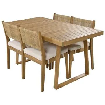 LUMISOL 5 Piece Outdoor Dining Table Set, Acacia Wood Dining Table and Chairs Set with Thick Cushions, Farmhouse Kitchen Table Set for Indoor and Outdoor, Beige