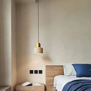 SEEAIRSHOP Natural Stone Shade Cylinder Pendant Light Brass Hainging Light Kit Retro Mini Pendant Lamp Nordic Pendant Lighting for Kitchen Island