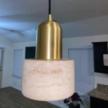 SEEAIRSHOP Natural Stone Shade Cylinder Pendant Light Brass Hainging Light Kit Retro Mini Pendant Lamp Nordic Pendant Lighting for Kitchen Island