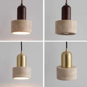 SEEAIRSHOP Natural Stone Shade Cylinder Pendant Light Brass Hainging Light Kit Retro Mini Pendant Lamp Nordic Pendant Lighting for Kitchen Island
