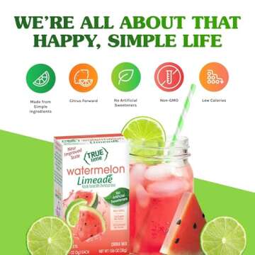 True Lime, Watermelon Limeade Drink Mix 10 packets (Pack of 4)