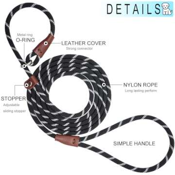 Boswany 7Ft Slip Lead Dog Leash for Small Dogs, No Pull Small Puppy Pet Training Leash, Lightweight Nylon Rope Leash, Black