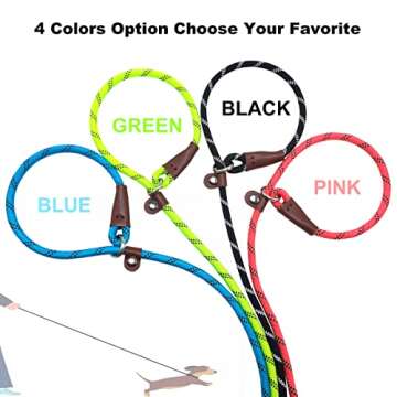 Boswany 7Ft Slip Lead Dog Leash for Small Dogs, No Pull Small Puppy Pet Training Leash, Lightweight Nylon Rope Leash, Black