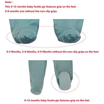 Aablexema Baby Footie Pajamas with Mitten Cuffs, Double Zipper Infant Cotton clothes Sleeper Pjs, Footed Sleep Play (9-12m, Ivory & Grey & Blue)