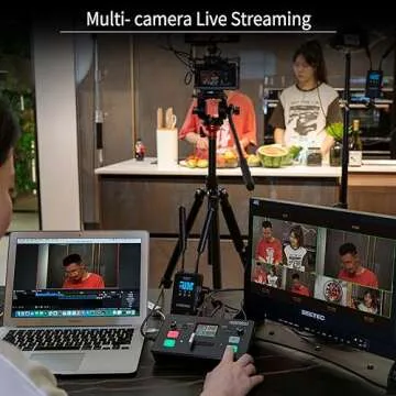 FEELWORLD LIVEPRO L1 V1 Multi Camera Video Mixer Switcher 2 Inch LCD Display 4 x HDMI Inputs USB 3.0 Output Format Real Time Production Live Streaming Lightweight