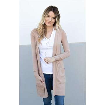 Tickled Teal Women’s Soft Long Sleeve Pocket Cardigan for All Seasons