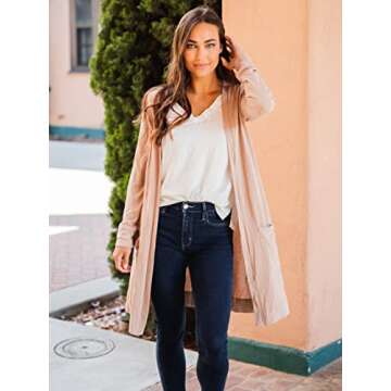 Tickled Teal Women's Soft Cardigan with Pockets 2X Tan