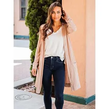 Tickled Teal Women's Soft Cardigan with Pockets 2X Tan