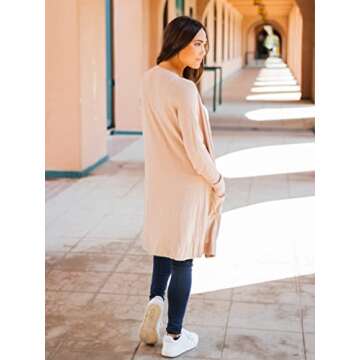 Tickled Teal Women's Soft Cardigan with Pockets 2X Tan