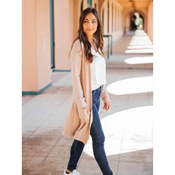 Tickled Teal Women's Soft Cardigan with Pockets 2X Tan