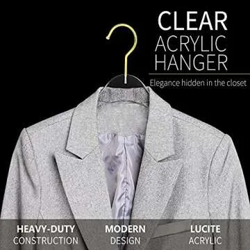 15 Pack Acrylic Hangers Clear and Gold Hangers Premium Quality Clear Acrylic Clothes Hangers Clothin...