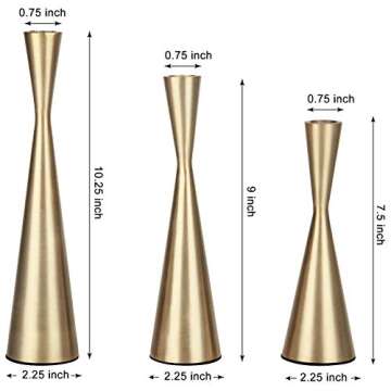 Vixdonos Brass Gold Taper Candlestick Holders Metal Candle Holders Set of 3 Table Mantel Decorative ...