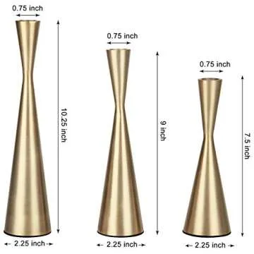 Vixdonos Brass Gold Taper Candlestick Holders Metal Candle Holders Set of 3 Table Mantel Decorative ...