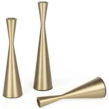 Vixdonos Brass Gold Taper Candlestick Holders Metal Candle Holders Set of 3 Table Mantel Decorative Candle Stand for Wedding, Dinning, Party,Home Decor (Gold)