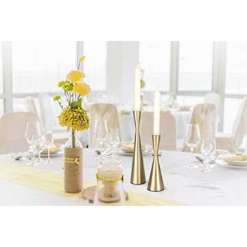 Vixdonos Brass Gold Taper Candlestick Holders Metal Candle Holders Set of 3 Table Mantel Decorative Candle Stand for Wedding, Dinning, Party,Home Decor (Gold)