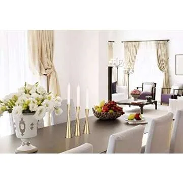 Vixdonos Brass Gold Taper Candlestick Holders Metal Candle Holders Set of 3 Table Mantel Decorative Candle Stand for Wedding, Dinning, Party,Home Decor (Gold)