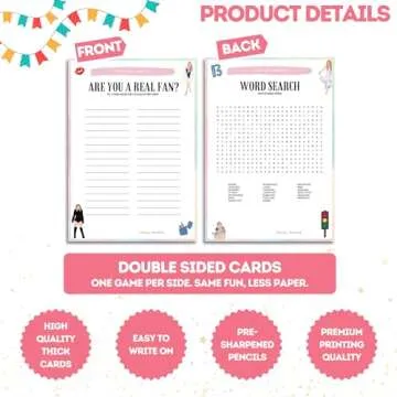 Echoglimmer Taylor Party Favor Games Merch - 6 Games for 15 Guests Taylor Party Favors, TS Party Supplies Double Sided Party Games Cards with 15 Pencils, Birthday Party Favors Decorations