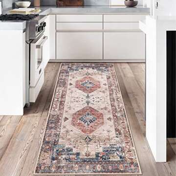 Falflor 2'x6' Non Slip Vintage Distressed Runner Rugs for Bedroom Washable Entryway Low Pile Kitchen Rug Floor Carpet Runners for Hallway Living Room