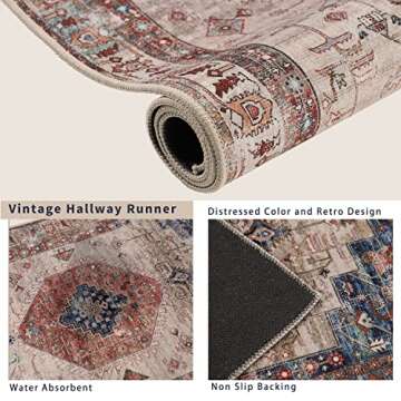 Falflor 2'x6' Non Slip Vintage Distressed Runner Rugs for Bedroom Washable Entryway Low Pile Kitchen Rug Floor Carpet Runners for Hallway Living Room